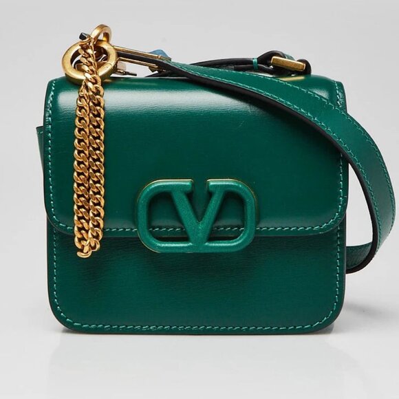Valentino Green Smooth Calfskin Leather VSLING Micro Shoulder Bag - Picture 1 of 11